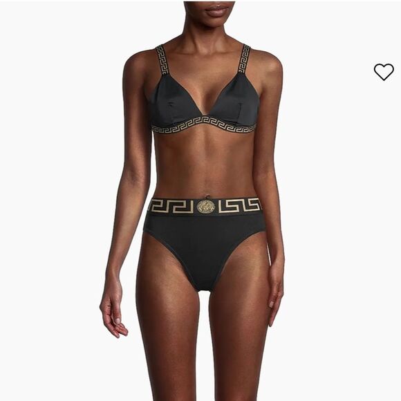 NWT XS Versace Black Greca High-Rise Briefs Panties Cotton - Size: 1 (X-Small) - Picture 2 of 13